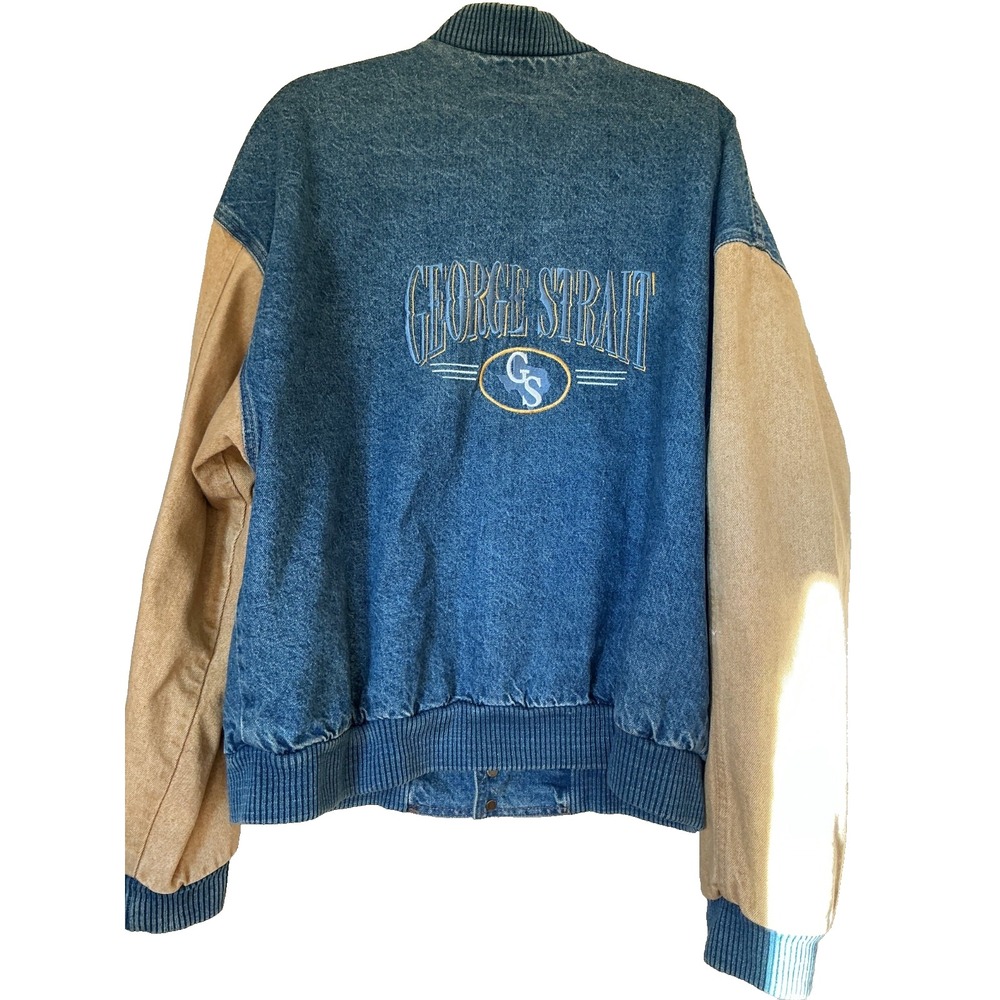 Vtg International Denim George Strait Trucker Jacket Men XL USA Made Tan Blue